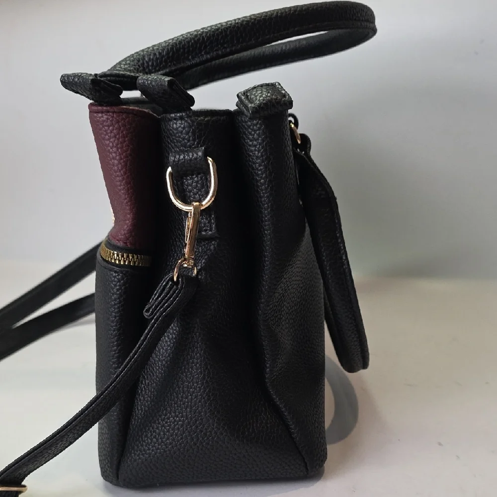 KKXiu Women's Handbag Black Burgundy Shoulder Bag‎ Crossbody Purse Faux Leather